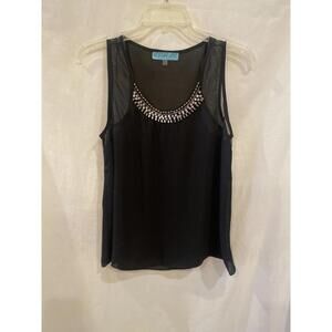 Anna Be Black Sheer M Embellished Sleeveless Scoop Neck Whimsy Lightweight Top